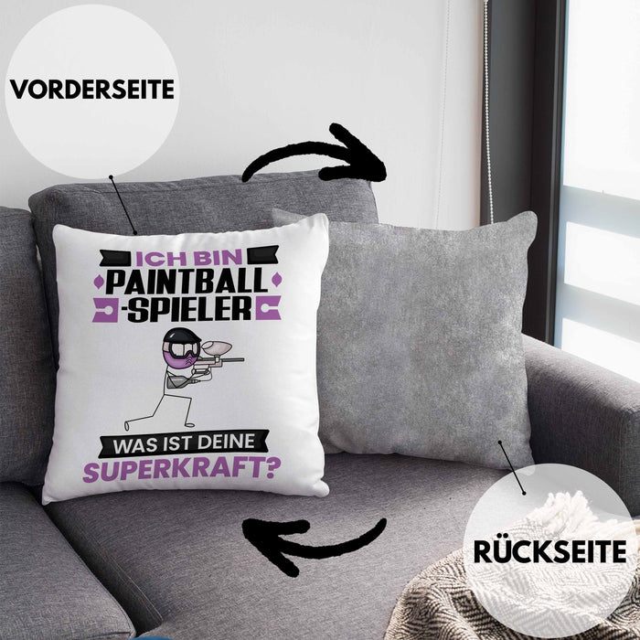 Paintballspieler Kissen mit Füllung 40x40 Geschenk für Paintballspieler Geburtstag Lustiger Spruch Was Ist Deine Superkraft (Grau) Grau Trendation