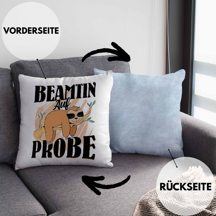 Beamtin Auf Probe Kissen mit Füllung 40x40 Geschenk Faultier Geschenkidee (Grau) Blau Trendation