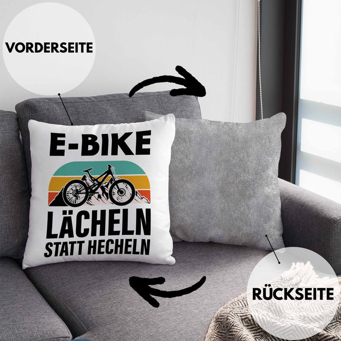 Elektrofahrrad E-Bike Kissen mit Füllung 40x40 mit Spruch Geschenk Ebike Lustige Geschenke Rentner (Grau) Grau Trendation