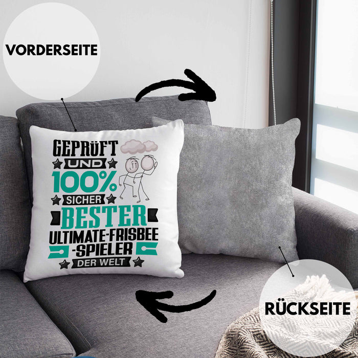 Ultimate-Frisbee-Spieler Geschenk Lustiger Spruch für Ultimate-Frisbee-Spieler Geschenkidee Bester Ultimate-Frisbee-Spieler Der WeltKissen mit Füllung 40x40 (Grau) Grau Trendation