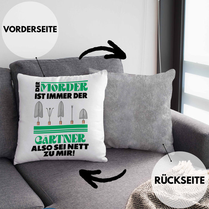 Gärtner Kissen mit Füllung 40x40 mit Spruch Garten Hobbygärtner Geschenk Lustig Gärtnerin Geschenkidee (Grau) Grau Trendation