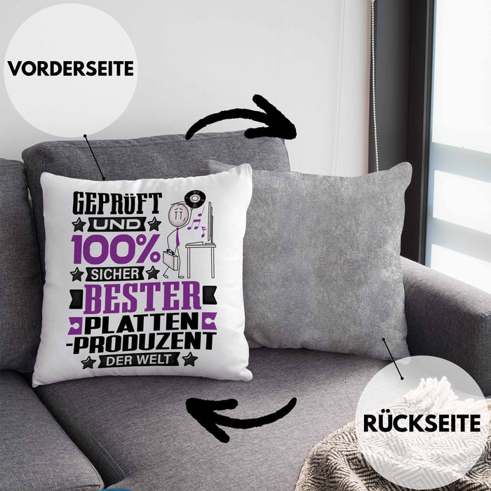 Plattenproduzent Geschenk Lustiger Spruch für Plattenproduzent Geschenkidee Bester Plattenproduzent Der WeltKissen mit Füllung 40x40 (Grau) Grau Trendation