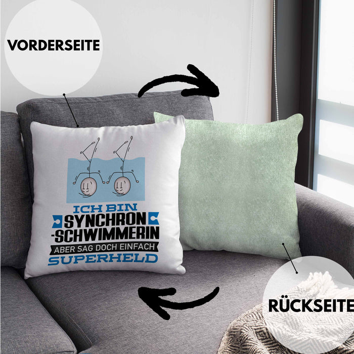 Synchronschwimmerin Geschenk Kissen mit Füllung 40x40 Ich Bin Synchronschwimmerin Aber Sag Doch Einfach Superheld Lustige Geschenkdiee für Synchronschwimmerin (Grau) Grün Trendation