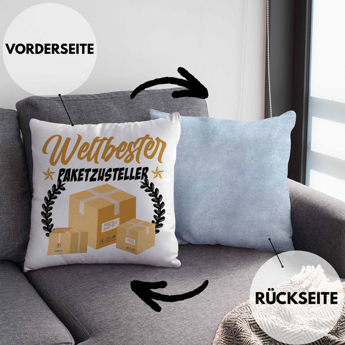 Paketzusteller Geschenk Kissen mit Füllung 40x40 Spruch Weltbester Paketzusteller Postbote (Grau) Blau Trendation