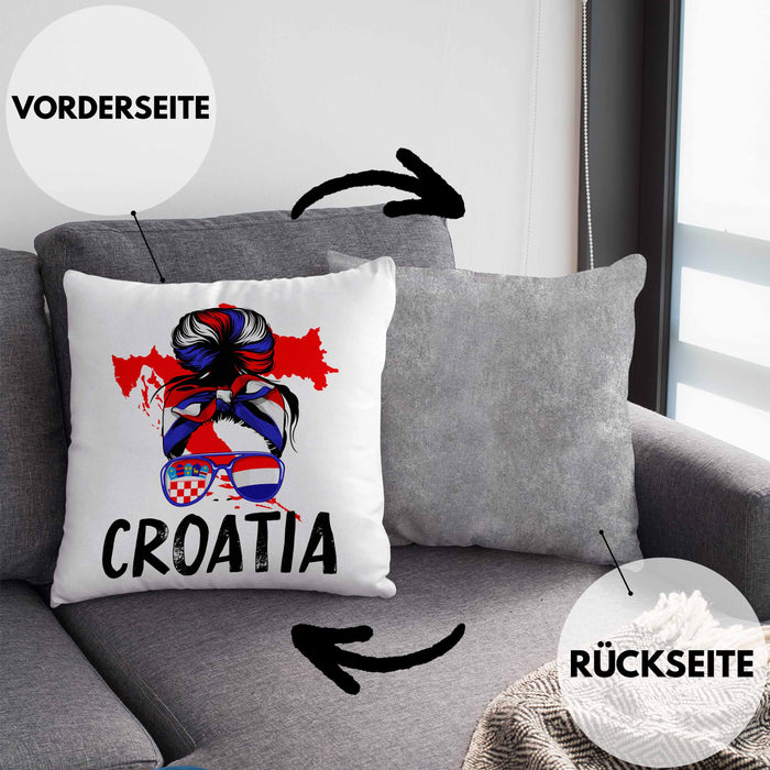 Croatia Kissen mit Füllung 40x40 Geschenk für Kroatische Frau Heimat Kroatien Geschenkidee (Grau) Grau Trendation