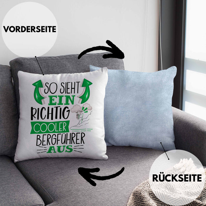 So Sieht Ein Richtig Cooler Bergführer Aus Kissen mit Füllung 40x40 Geschenk für Bergführer Geburtstag Geschenkdiee (Grau) Blau Trendation