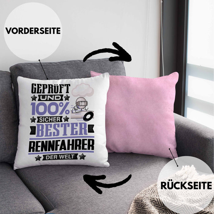 Rennfahrer Geschenk Lustiger Spruch für Rennfahrer Geschenkidee Bester Rennfahrer Der WeltKissen mit Füllung 40x40 (Grau) Rosa Trendation