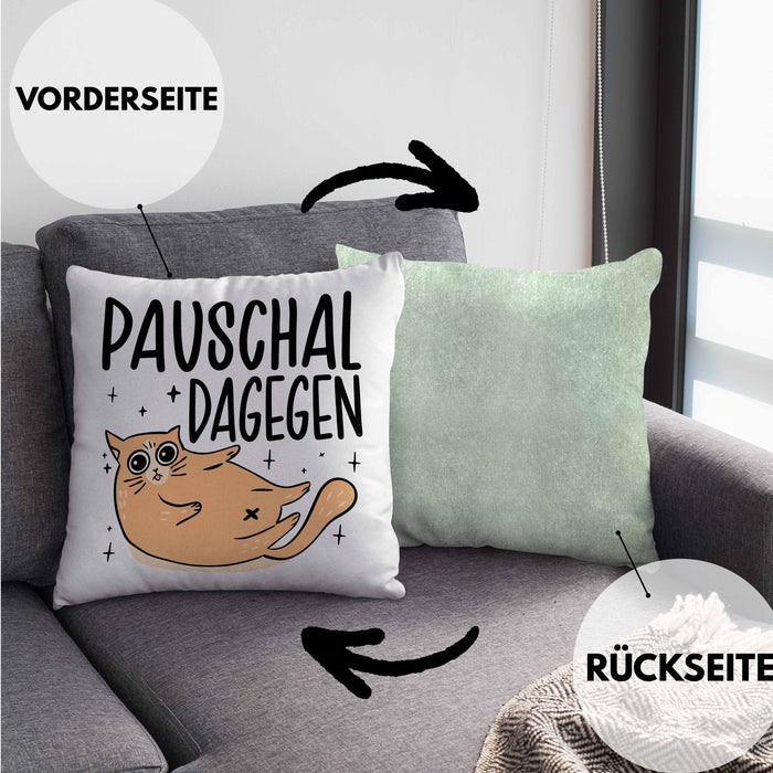Katzen Kissen mit Füllung 40x40 Pauschal Dagegen Katze Katzenliebhaber Kater Geschenk Miau Katzenbesitzerin Geschenkidee Humor Sarkasmus (Grau) Grün Trendation