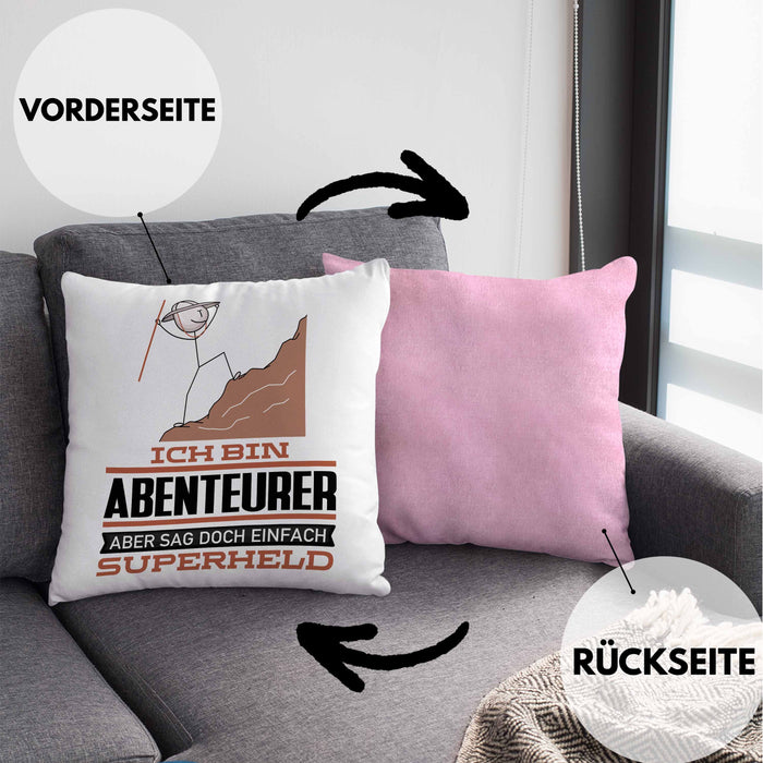 Abenteurer Geschenk Kissen mit Füllung 40x40 Ich Bin Abenteurer Aber Sag Doch Einfach Superheld Lustige Geschenkdiee für Abenteurer (Grau) Rosa Trendation