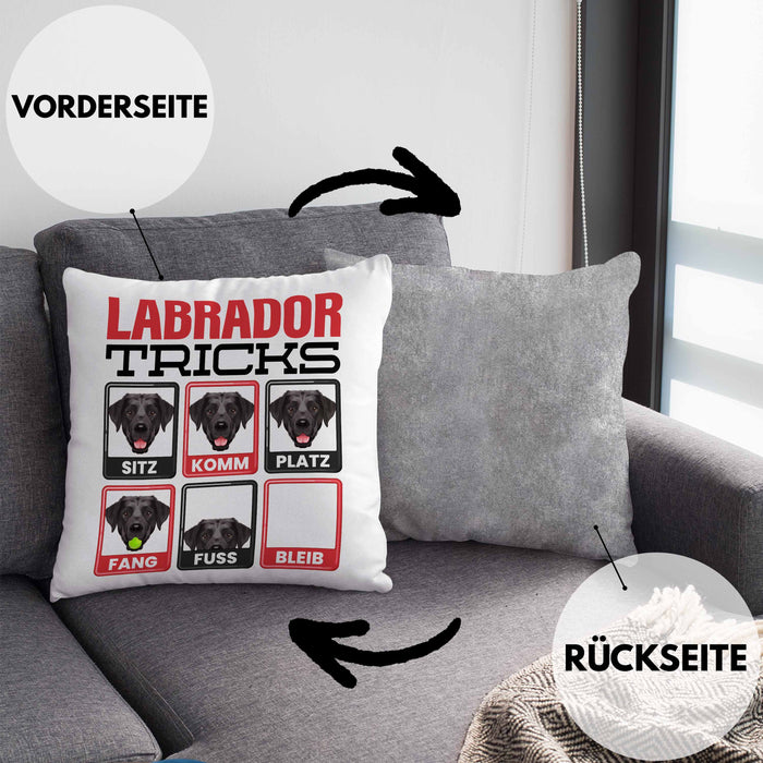 Labrador Besitzer Kissen mit Füllung 40x40 Geschenk Lustiger Spruch Geschenkidee Labrador Tricks Bleib (Grau) Grau Trendation