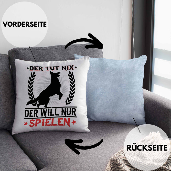 Hund Kissen mit Füllung 40x40 Geschenk Hunde-Besitzer Geschenkidee (Grau) Blau Trendation