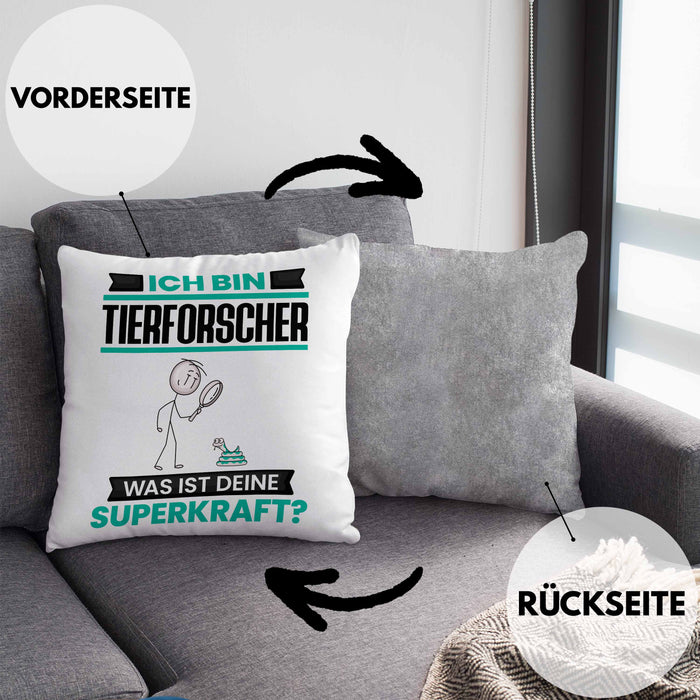 Tierforscher Kissen mit Füllung 40x40 Geschenk für Tierforscher Geburtstag Lustiger Spruch Was Ist Deine Superkraft (Grau) Grau Trendation