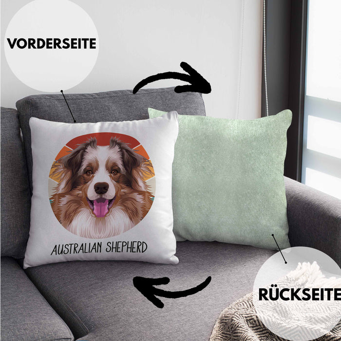 Australian Shepherd Besitzer Kissen mit Füllung 40x40 Geschenk Lustiger Spruch Geschenkidee Australian Shepherd Mama Papa (Grau) Grün Trendation