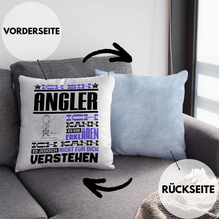 Angler Geschenk Kaffee-Kissen mit Füllung 40x40 Geschenkidee für Angler Ich Bin Angler Ich Kann Es Dir Erklären Jedoch Nicht Für Dich Verstehen Spruch Lustig (Grau) Blau Trendation
