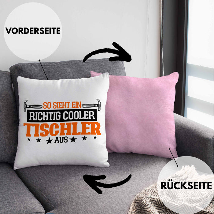 Kissen mit Füllung 40x40 Geschenk für Tischler Spruch So Sieht Ein Richtige Cooler Tischler Aus (Grau) Rosa Trendation