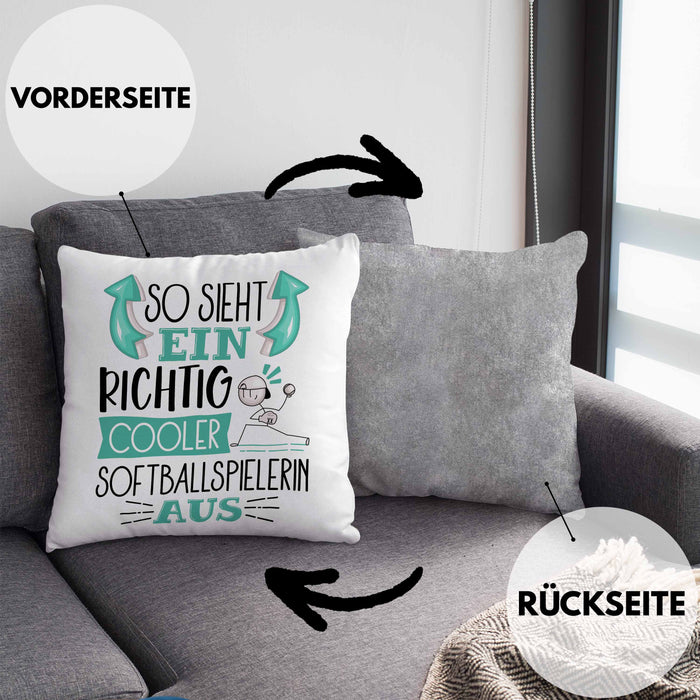 So Sieht Ein Richtig Cooler Softballspielerin Aus Geschenk Kissen mit Füllung 40x40 Lustiger Spruch Geschenkidee (Grau) Grau Trendation