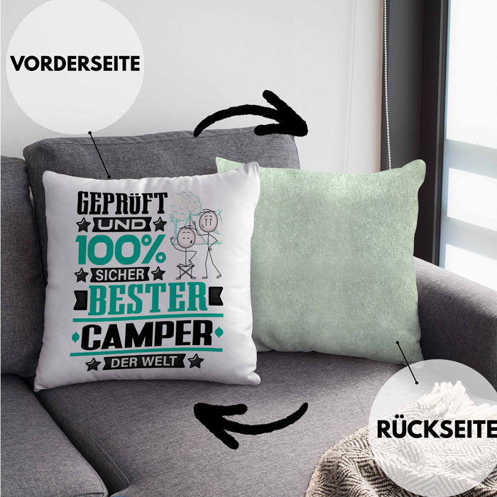 Camper Geschenk Lustiger Spruch für Camper Geschenkidee Bester Camper Der WeltKissen mit Füllung 40x40 (Grau) Grün Trendation