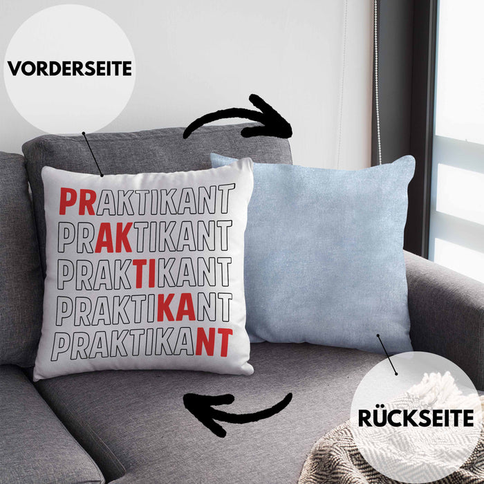 Praktikant Kissen mit Füllung 40x40 Geschenk Lustiger Spruch (Grau) Blau Trendation