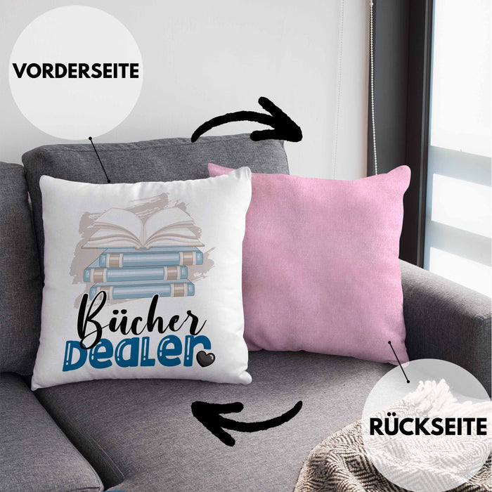 Bücher Dealer Kissen mit Füllung 40x40 Geschenk für Bücher-Verkäufer Bibliothek Geburtstag Spruch Geschenkidee Bester Bibliothek (Grau) Rosa Trendation