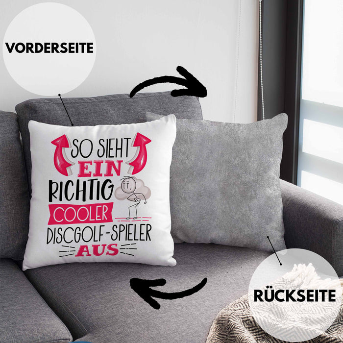 So Sieht Ein Richtig Cooler Discgolf-Spieler Aus Geschenk Kissen mit Füllung 40x40 Lustiger Spruch Geschenkidee (Grau) Grau Trendation