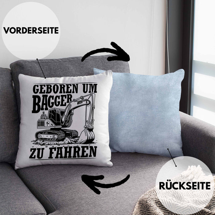 Baggerfahrer Kissen mit Füllung 40x40 Geschenk Baggerfahrender Geboren Um Bagger Zu Fahren Geschenkidee Baustelle (Grau) Blau Trendation