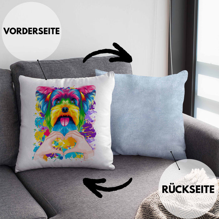 Yorkie Besitzer Farbe Love Kissen mit Füllung 40x40 Geschenk Lustiger Spruch Geschenkidee Yorkie Besitzerin (Grau) Blau Trendation