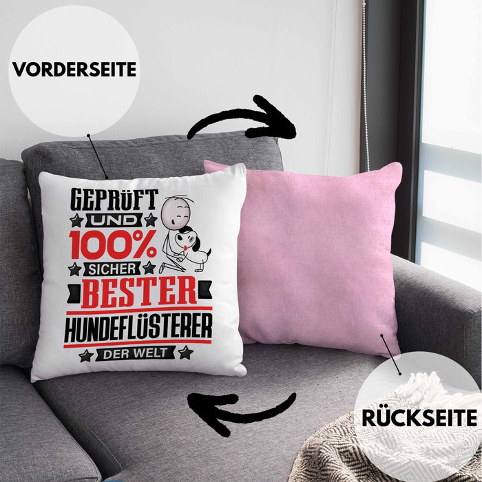 Hundeflüsterer Geschenk Lustiger Spruch für Hundeflüsterer Geschenkidee Bester Hundeflüsterer Der WeltKissen mit Füllung 40x40 (Grau) Rosa Trendation