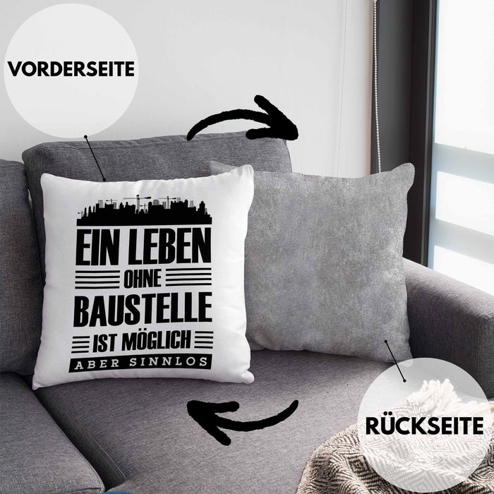 Lustige Kissen mit Füllung 40x40 Bauarbeiter Baustellenliebhaber Geschenkidee Baustelle (Grau) Grau Trendation