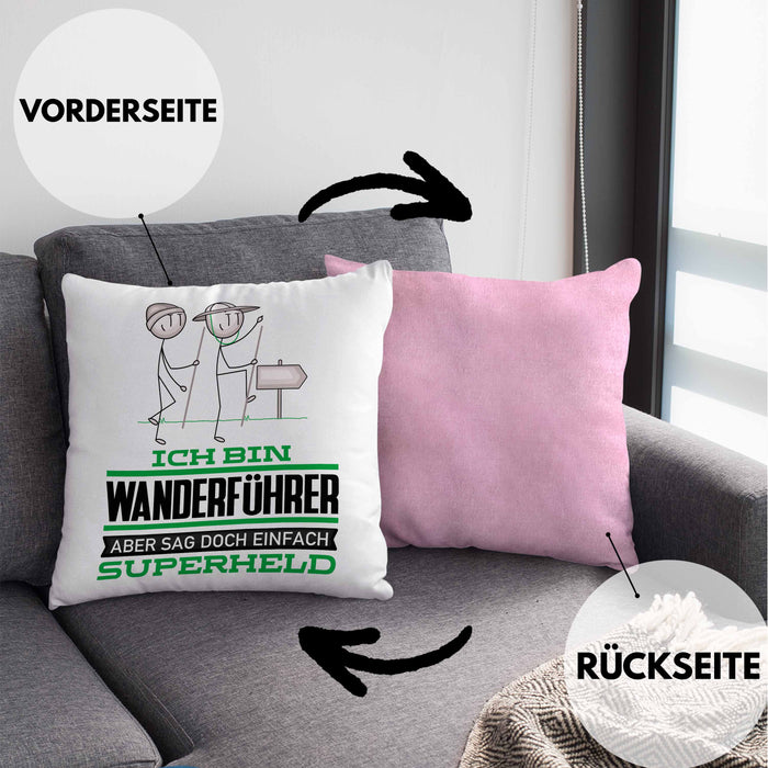 Wanderführer Geschenk Kissen mit Füllung 40x40 Ich Bin Wanderführer Aber Sag Doch Einfach Superheld Lustige Geschenkdiee für Wanderführer (Grau) Rosa Trendation