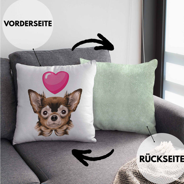 Chihuhahua Besitzer Kissen mit Füllung 40x40 Geschenk Chihuhahua Besitzer Geschenkidee Frauchen Herrchen (Grau) Grün Trendation