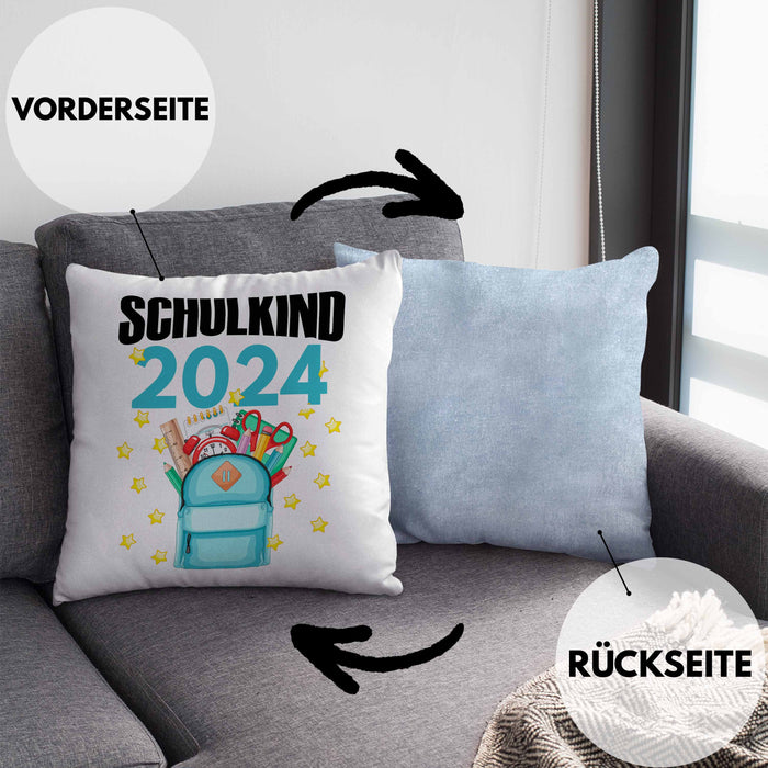 Einschulung Mädchen Geschenk Schultüte Füllung Kissen mit Füllung 40x40 Schulstart 1. Schultag Schuleinführung Schulanfang Geschenkidee Schulkind 2024 (Grau) Blau Trendation