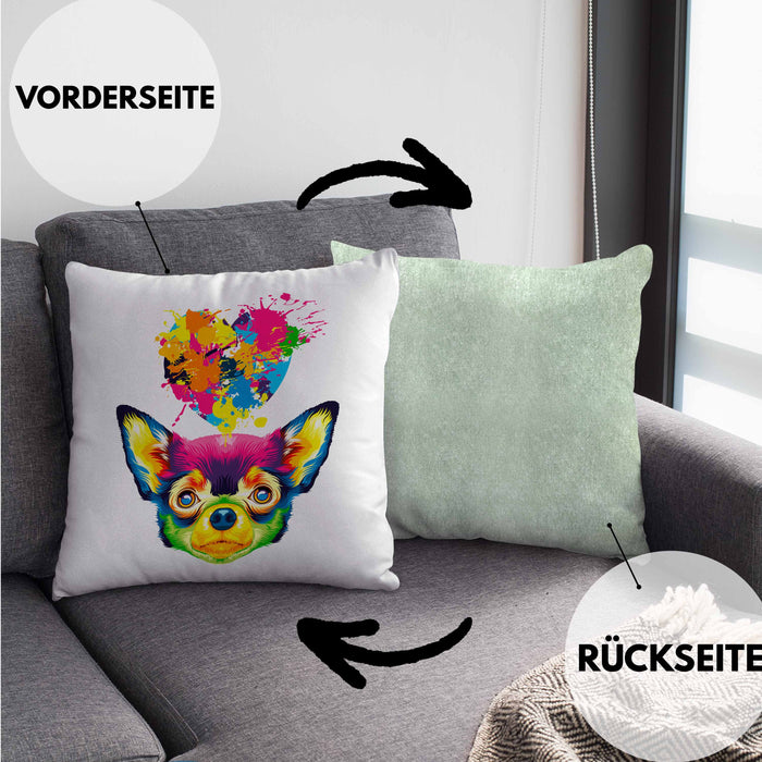 Chihuahua Herz Farbe Besitzer Kissen mit Füllung 40x40 Geschenk Lustiger Spruch Geschenkidee Chihuahua Liebhaber (Grau) Grün Trendation