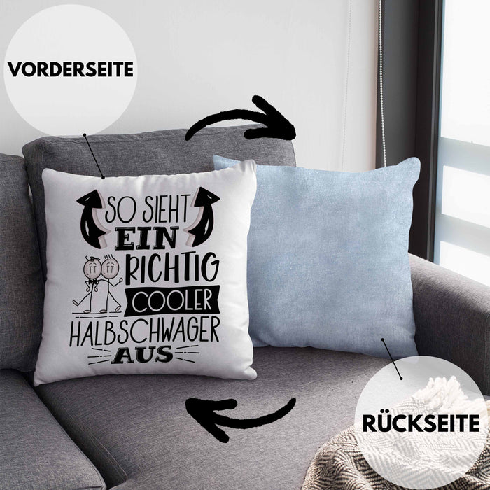 So Sieht Ein Richtig Cooler Halbschwager Aus Geschenk Kissen mit Füllung 40x40 Lustiger Spruch Geschenkidee (Grau) Blau Trendation