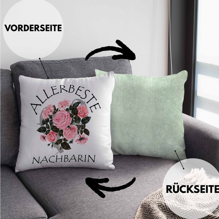 Beste Nachbarin Kissen mit Füllung 40x40 Geschenk Geburtstag Freundin Lieblings Nachbarin Geschenkidee (Grau) Grün Trendation