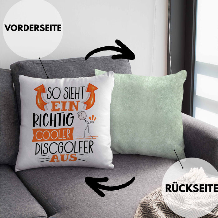 So Sieht Ein Richtig Cooler Discgolfer Aus Geschenk Kissen mit Füllung 40x40 Lustiger Spruch Geschenkidee (Grau) Grün Trendation