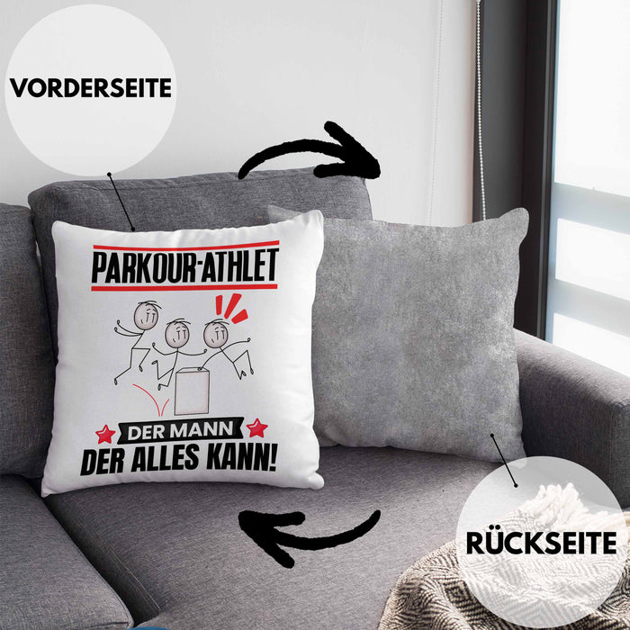 Parkour-Athlet Kissen mit Füllung 40x40 Geschenk für Parkour-Athlet Der Mann Der Alles Kann Geschenkidee zum Geburtstag (Grau) Grau Trendation