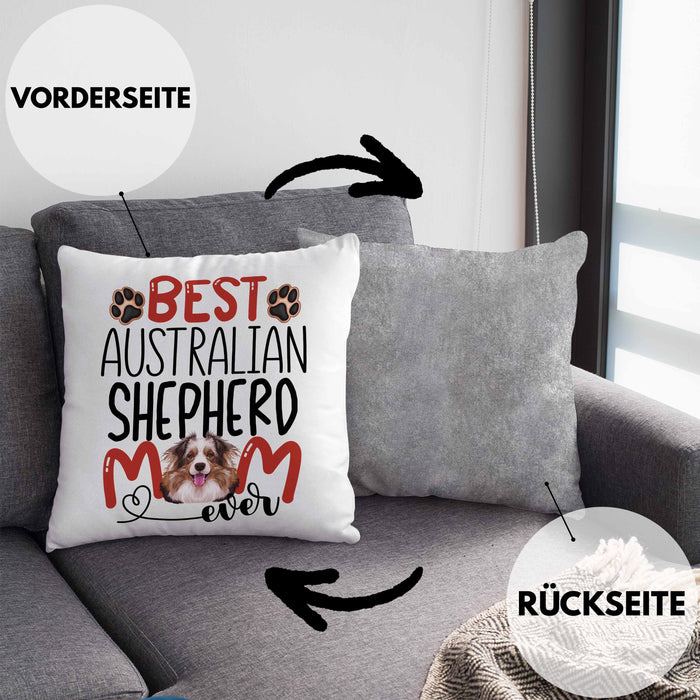 Australian Shepherd Mom Besitzerin Kissen mit Füllung 40x40 Geschenk Lustiger Spruch Geschenkidee Besitzerin Australian Shepherd Mama (Grau) Grau Trendation