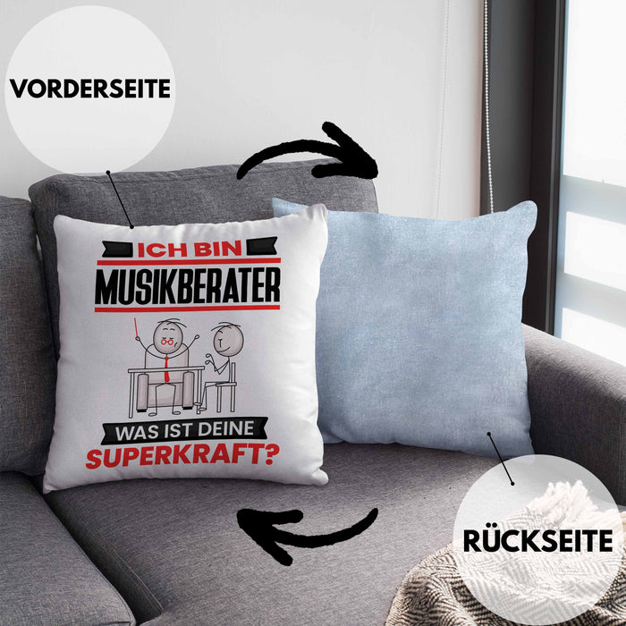Musikberater Kissen mit Füllung 40x40 Geschenk für Musikberater Geburtstag Lustiger Spruch Was Ist Deine Superkraft (Grau) Blau Trendation