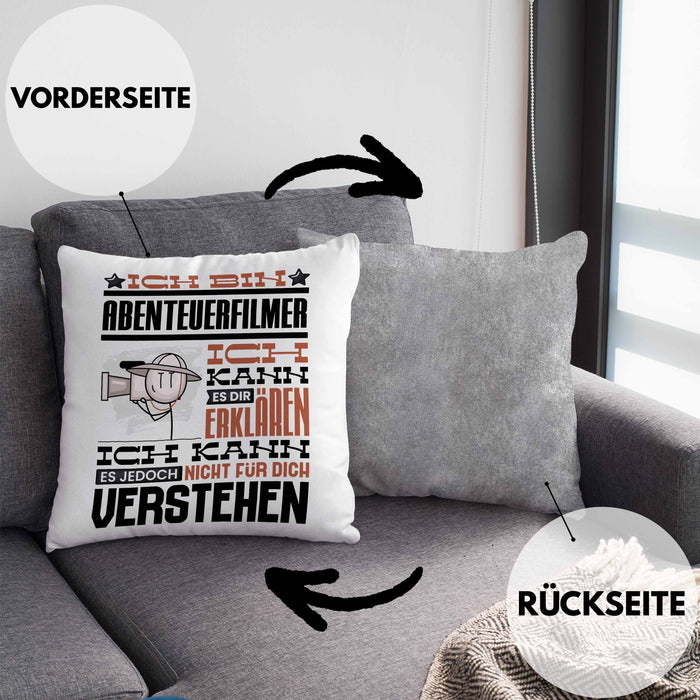 Abenteuerfilmer Geschenk Kaffee-Kissen mit Füllung 40x40 Geschenkidee für Abenteuerfilmer Ich Bin Abenteuerfilmer Ich Kann Es Dir Erklären Jedoch Nicht Für Dich Verstehen Spruch Lustig (Grau) Grau Trendation