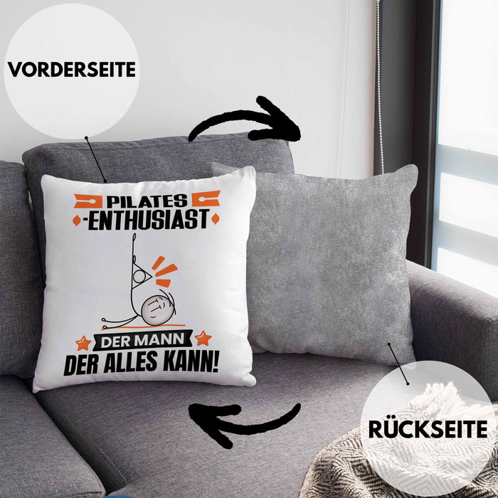 Pilates-Enthusiast Kissen mit Füllung 40x40 Geschenk für Pilates-Enthusiast Der Mann Der Alles Kann Geschenkidee zum Geburtstag (Grau) Grau Trendation