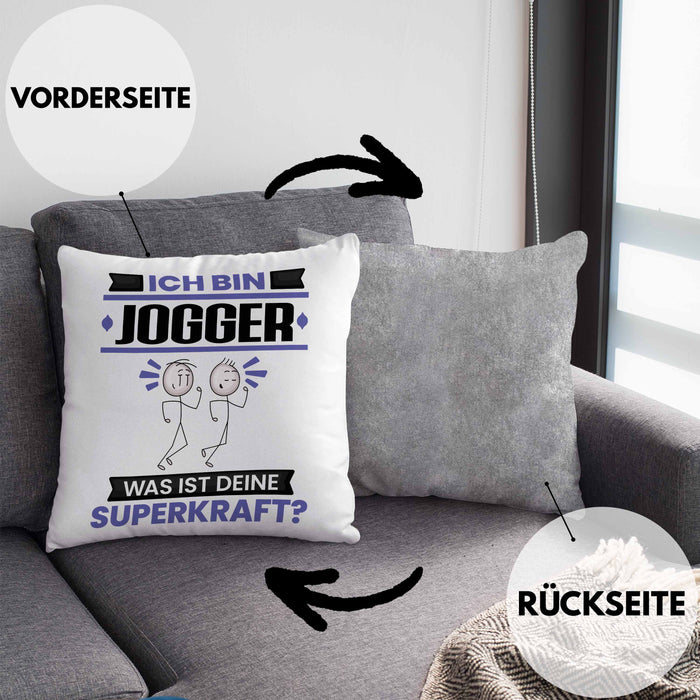 Jogger Kissen mit Füllung 40x40 Geschenk für Jogger Geburtstag Lustiger Spruch Was Ist Deine Superkraft (Grau) Grau Trendation