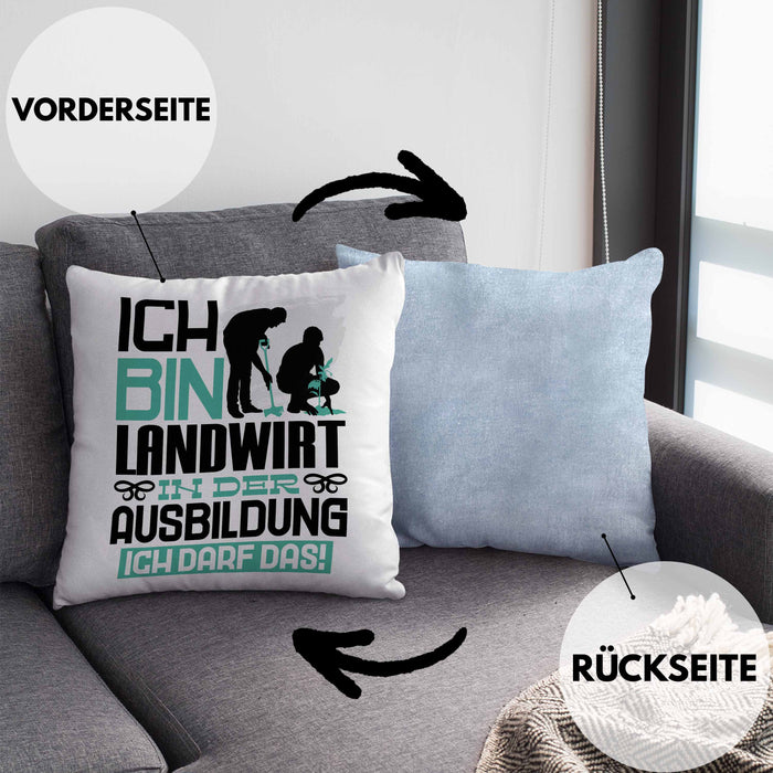 Landwirt Ausbildung Kissen mit Füllung 40x40 Geschenk Ich Bin Landwirt In Der Ausbildung Ich Darf Das Geschenkidee Spruch (Grau) Blau Trendation