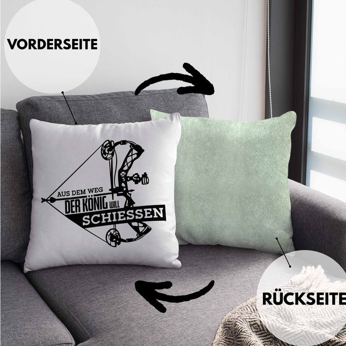 Bogenschießen Kissen mit Füllung 40x40 mit Bogenschütze Spruch - Geschenk für Pfeil und Bogen Fans Aus Dem Weg Der König Will Schießen (Grau) Grün Trendation