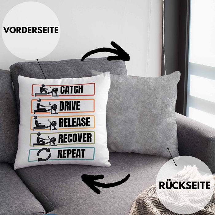 Rudern Kissen mit Füllung 40x40 Geschenk Catch Drive Release Recover Repeat Geschenkidee Ruderer (Grau) Grau Trendation