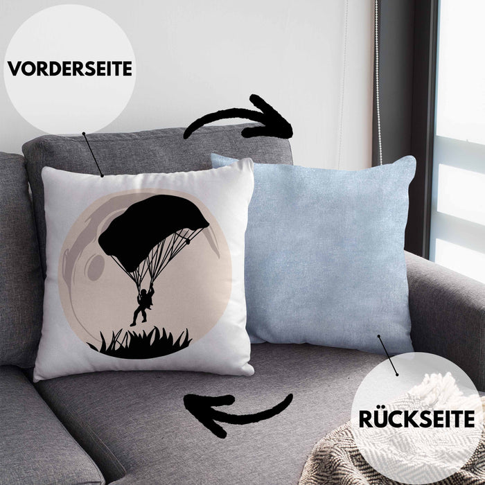 Lustige Kissen mit Füllung 40x40 für Paragliding- und Fallschirmspringer Geschenk Abenteurer (Grau) Blau Trendation