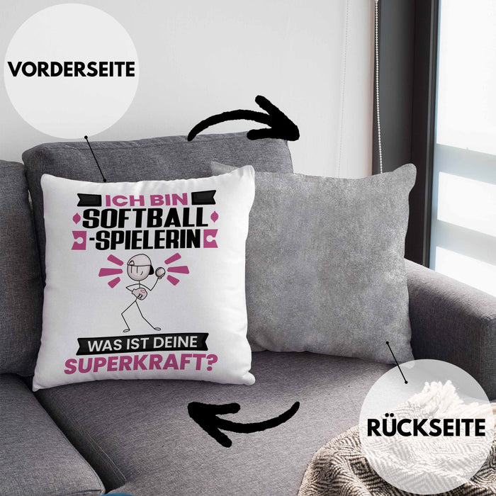Softballspielerin Kissen mit Füllung 40x40 Geschenk für Softballspielerin Geburtstag Lustiger Spruch Was Ist Deine Superkraft (Grau) Grau Trendation