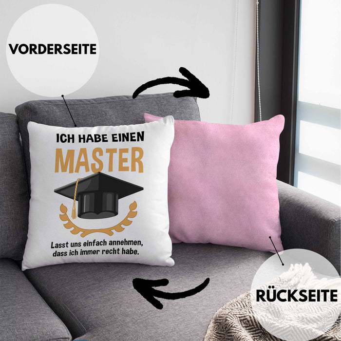 Master Prüfung Kissen mit Füllung 40x40 bestanden Geschenk Abschluss Masterarbeit Exam Prüfung Graduation (Grau) Rosa Trendation