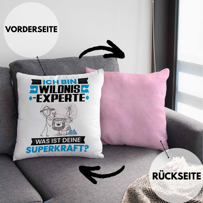 Wildnixexperte Kissen mit Füllung 40x40 Geschenk für Wildnixexperte Geburtstag Lustiger Spruch Was Ist Deine Superkraft (Grau) Rosa Trendation