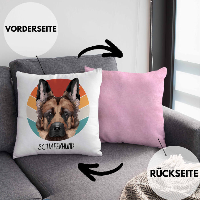Schäferhund Besitzer Kissen mit Füllung 40x40 Geschenk Lustiger Spruch Geschenkidee Schäferhund Mama Papa (Grau) Rosa Trendation