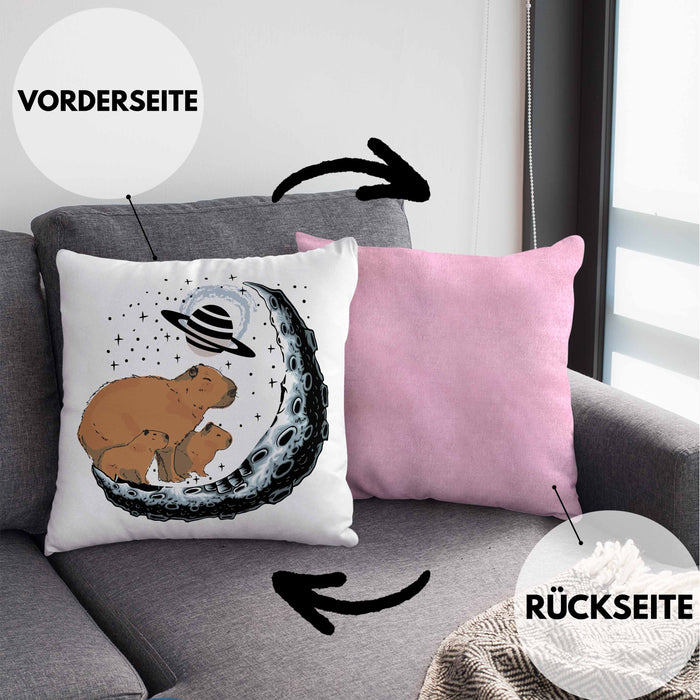 Galaxie Capybara Kissen mit Füllung 40x40 Capybara Tier Geschenk für Capybara Liebhaber (Grau) Rosa Trendation